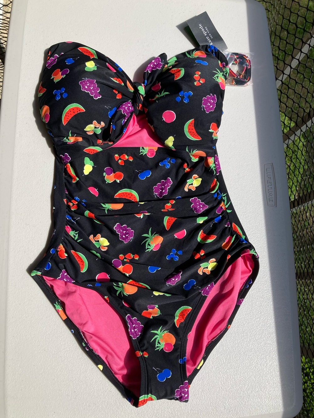 NWT Kate Spade Black One Piece Swimsuit Colorful Fruit Print Bathing Suit - Picture 3 of 16